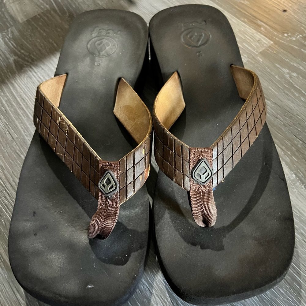 Reef wedges wood top flip flop brown size 10